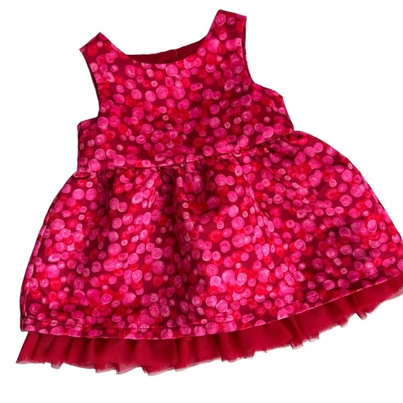 CAT & JACK Red Pink Polka Dots Tulle Underlayer Babydoll Party Dress Infant 3-6M - Picture 2 of 7